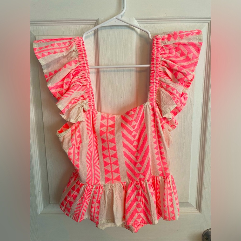 Hot Pink & Cream Ruffle Top
